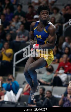 San Jose, Kalifornien, USA. 26. August 2023. Frederick Richard (43) führt am Samstag, den 26. August 2023, die Xfinity U.S. Gymnastics Championships im SAP Center in San Jose, Kalifornien, 2023 auf dem Boden aus (Bild: © David G. McIntyre/ZUMA Press Wire). NUR REDAKTIONELLE VERWENDUNG! Nicht für kommerzielle ZWECKE! Stockfoto