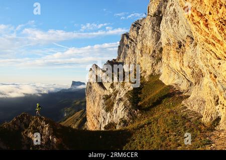 ISERE (38). PARC NATUREL DU VERCORS. FALAISES ET VIRE DE SERRE-BRION Stockfoto