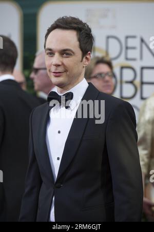 Actor Jim Parsons arrives for the 71st annual Golden Globe Awards in Beverly Hills, California, the United States, on Jan. 12, 2014. (Xinhua/Yang Lei) U.S.-BEVERLY HILLS-GOLDEN GLOBE AWARDS PUBLICATIONxNOTxINxCHN   Actor Jim Parsons arrives for The 71st Annual Golden Globe Awards in Beverly Hills California The United States ON Jan 12 2014 XINHUA Yang Lei U S Beverly Hills Golden Globe Awards PUBLICATIONxNOTxINxCHN Stockfoto