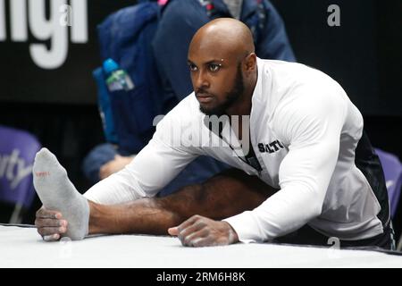 San Jose, Kalifornien, USA. 26. August 2023. Donnell Whittenburg (17) bei den Xfinity U.S. Gymnastics Championships 2023 im SAP Center in San Jose, Kalifornien, am Samstag, den 26. August 2023 (Bildnachweis: © David G. McIntyre/ZUMA Press Wire) NUR REDAKTIONELLE VERWENDUNG! Nicht für kommerzielle ZWECKE! Stockfoto