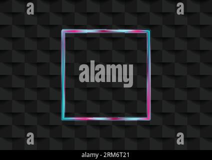 Holographischer Neon-Quadrat-Rahmen auf schwarzem geometrischem Hintergrund. Vektordesign Stock Vektor