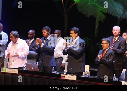 (140129) -- HAVANA, Jan. 29, 2014 (Xinhua) -- President of Venezuela, Nicolas Maduro (2nd R, front) attends the second Summit of The Community of Latin American and Caribbean States (CELAC), in Havana, Cuba, on Jan. 29, 2014. The CELAC has declared the region a nuclear-free zone, Cuban leader Raul Castro announced Wednesday on the final day of the summit in Havana. (Xinhua/AVN) (ah) (sp) CUBA-HAVANA-POLITICS-CELAC PUBLICATIONxNOTxINxCHN   Havana Jan 29 2014 XINHUA President of Venezuela Nicolas Maduro 2nd r Front Attends The Second Summit of The Community of Latin American and Caribbean States Stock Photo