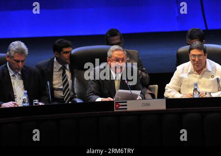 (140129) -- HAVANA, Jan. 29, 2014 (Xinhua) -- President of Cuba Raul Castro (C) speaks during the second Summit of The Community of Latin American and Caribbean States (CELAC), in Havana, Cuba, on Jan. 29, 2014. The CELAC has declared the region a nuclear-free zone, Cuban leader Raul Castro announced Wednesday on the final day of the summit in Havana. (Xinhua/Str) (ah) (sp) CUBA-HAVANA-POLITICS-CELAC PUBLICATIONxNOTxINxCHN   Havana Jan 29 2014 XINHUA President of Cuba Raul Castro C Speaks during The Second Summit of The Community of Latin American and Caribbean States  in Havana Cuba ON Jan 29 Stock Photo