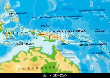 Weltkarte oder atlas von papua-Neuguinea und salomonen Stockfoto