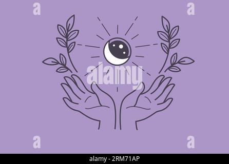 Magisches oder geheimnisvolles Zeichen, das Mond und Kranz hält Stock Vektor