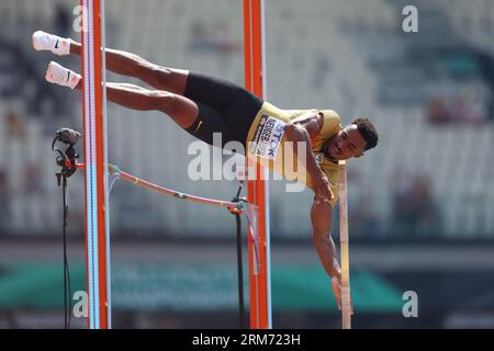 National Athletics Centre, Budapest, Ungarn. 26. August 2023. Leo Neugebauer (GER), 26. AUGUST 2023 - Leichtathletik: Leichtathletik-Weltmeisterschaften Budapest 2023 Männer-Decathlon - Pole Vault im National Athletics Centre, Budapest, Ungarn. Quelle: Yohei Osada/AFLO SPORT/Alamy Live News Stockfoto