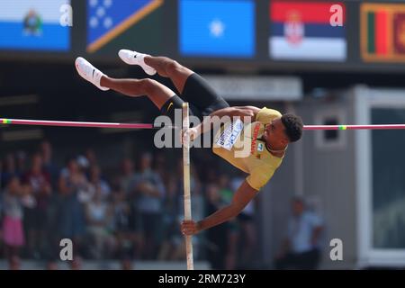 National Athletics Centre, Budapest, Ungarn. 26. August 2023. Leo Neugebauer (GER), 26. AUGUST 2023 - Leichtathletik: Leichtathletik-Weltmeisterschaften Budapest 2023 Männer-Decathlon - Pole Vault im National Athletics Centre, Budapest, Ungarn. Quelle: Yohei Osada/AFLO SPORT/Alamy Live News Stockfoto