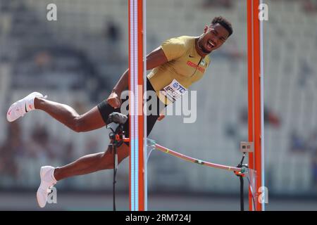 National Athletics Centre, Budapest, Ungarn. 26. August 2023. Leo Neugebauer (GER), 26. AUGUST 2023 - Leichtathletik: Leichtathletik-Weltmeisterschaften Budapest 2023 Männer-Decathlon - Pole Vault im National Athletics Centre, Budapest, Ungarn. Quelle: Yohei Osada/AFLO SPORT/Alamy Live News Stockfoto