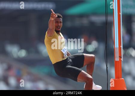 National Athletics Centre, Budapest, Ungarn. 26. August 2023. Leo Neugebauer (GER), 26. AUGUST 2023 - Leichtathletik: Leichtathletik-Weltmeisterschaften Budapest 2023 Männer-Decathlon - Pole Vault im National Athletics Centre, Budapest, Ungarn. Quelle: Yohei Osada/AFLO SPORT/Alamy Live News Stockfoto