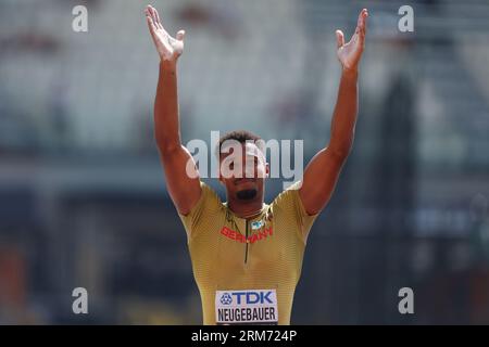 National Athletics Centre, Budapest, Ungarn. 26. August 2023. Leo Neugebauer (GER), 26. AUGUST 2023 - Leichtathletik: Leichtathletik-Weltmeisterschaften Budapest 2023 Männer-Decathlon - Pole Vault im National Athletics Centre, Budapest, Ungarn. Quelle: Yohei Osada/AFLO SPORT/Alamy Live News Stockfoto