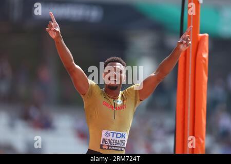 National Athletics Centre, Budapest, Ungarn. 26. August 2023. Leo Neugebauer (GER), 26. AUGUST 2023 - Leichtathletik: Leichtathletik-Weltmeisterschaften Budapest 2023 Männer-Decathlon - Pole Vault im National Athletics Centre, Budapest, Ungarn. Quelle: Yohei Osada/AFLO SPORT/Alamy Live News Stockfoto
