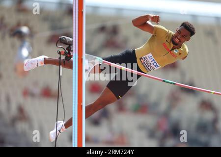 National Athletics Centre, Budapest, Ungarn. 26. August 2023. Leo Neugebauer (GER), 26. AUGUST 2023 - Leichtathletik: Leichtathletik-Weltmeisterschaften Budapest 2023 Männer-Decathlon - Pole Vault im National Athletics Centre, Budapest, Ungarn. Quelle: Yohei Osada/AFLO SPORT/Alamy Live News Stockfoto