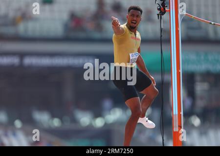 National Athletics Centre, Budapest, Ungarn. 26. August 2023. Leo Neugebauer (GER), 26. AUGUST 2023 - Leichtathletik: Leichtathletik-Weltmeisterschaften Budapest 2023 Männer-Decathlon - Pole Vault im National Athletics Centre, Budapest, Ungarn. Quelle: Yohei Osada/AFLO SPORT/Alamy Live News Stockfoto