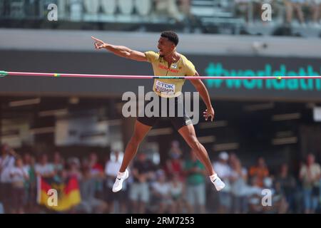 National Athletics Centre, Budapest, Ungarn. 26. August 2023. Leo Neugebauer (GER), 26. AUGUST 2023 - Leichtathletik: Leichtathletik-Weltmeisterschaften Budapest 2023 Männer-Decathlon - Pole Vault im National Athletics Centre, Budapest, Ungarn. Quelle: Yohei Osada/AFLO SPORT/Alamy Live News Stockfoto