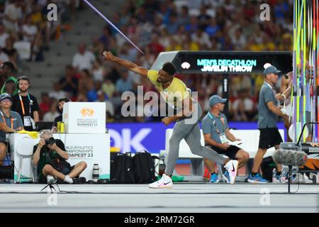 National Athletics Centre, Budapest, Ungarn. 26. August 2023. Leo Neugebauer (GER), 26. AUGUST 2023 - Leichtathletik: Leichtathletik-Weltmeisterschaften Budapest 2023 Männer-Decathlon - Javelin Throw im Nationalen Leichtathletik-Zentrum, Budapest, Ungarn. Quelle: Yohei Osada/AFLO SPORT/Alamy Live News Stockfoto