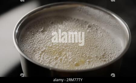 Nahaufnahme Foto kochende Pasta in einem Topf, großes Foto Stockfoto