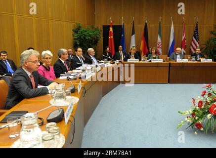 (140218) -- VIENNA, Feb. 18, 2014 (Xinhua) -- Delegates from Iran and the P5+1 group attend a new round of nuclear talks in Vienna, capital of Austria. on Feb. 18, 2014. (Xinhua/Qian Yi) AUSTRIA-VIENNA-IRAN-P5+1 GROUP-NUCLEAR TALKS PUBLICATIONxNOTxINxCHN   Vienna Feb 18 2014 XINHUA Delegates from Iran and The  Group attend a New Round of Nuclear Talks in Vienna Capital of Austria ON Feb 18 2014 XINHUA Qian Yi Austria Vienna Iran  Group Nuclear Talks PUBLICATIONxNOTxINxCHN Stockfoto