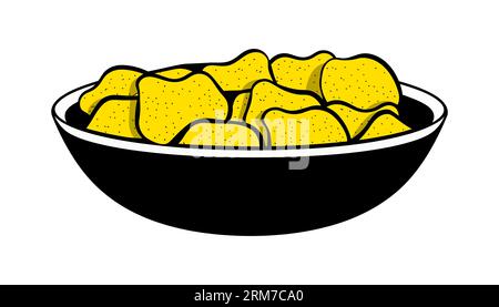Flache schwarze Chips in einer Platte auf weißem Hintergrund. Vektorillustration Stock Vektor