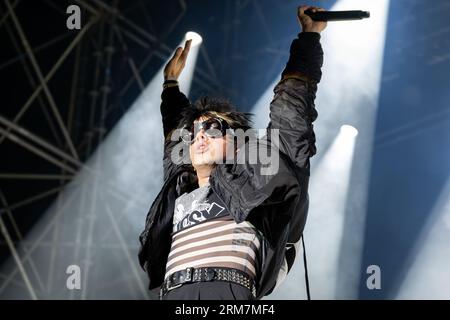 YUNGBLUD, Künstlername von Dominic Richard Harrison während seiner Live-Auftritte beim AMA Music Festival am 26. August 2023 in Romano dÂ&#x80;&#x99;Ezzelino, Vicenza, Italien. Quelle: Unabhängige Fotoagentur Srl/Alamy Live News Stockfoto