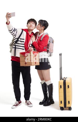 Junges Paar nehmen Selfie mit Smartphone Stockfoto