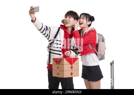Junges Paar nehmen Selfie mit Smartphone Stockfoto