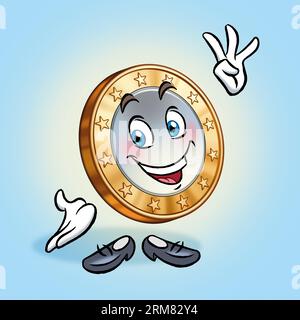 Illustrationsserie: Lustige Euro Coin Cartoon-Figur. Abbildung 3 von 25 Stockfoto