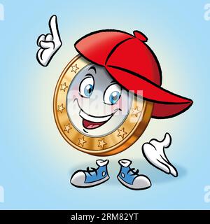 Illustrationsserie: Lustige Euro Coin Cartoon-Figur. Abbildung 5 von 25 Stockfoto