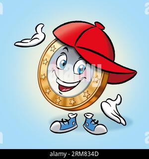 Illustrationsserie: Lustige Euro Coin Cartoon-Figur. Abbildung 8 von 25 Stockfoto