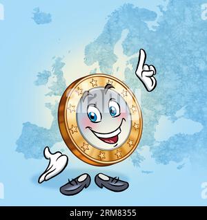 Illustrationsserie: Lustige Euro Coin Cartoon-Figur. Abbildung 9 von 25 Stockfoto