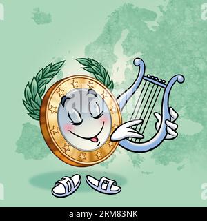 Illustrationsserie: Lustige Euro Coin Cartoon-Figur. Abbildung 22 von 25 Stockfoto