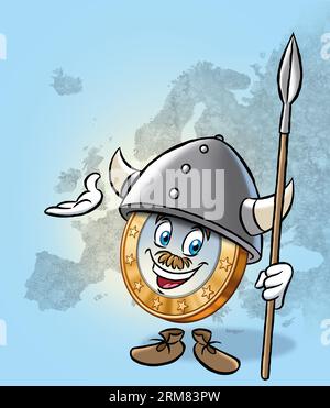 Illustrationsserie: Lustige Euro Coin Cartoon-Figur. Abbildung 25 von 25 Stockfoto