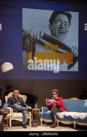 Sint Niklaas, Belgium. 27th Aug, 2023. Tom Lanoye and Herman Brusselmans pictured during the celebrations for the 65th birthday of writer Lanoye, Sunday 27 August 2023 in Sint-Niklaas. BELGA PHOTO NICOLAS MAETERLINCK Credit: Belga News Agency/Alamy Live News Stock Photo