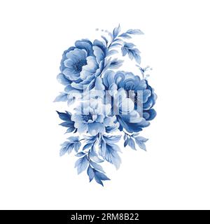 Aquarell Vintage Blue Flowers, isolierter Vektor. Stock Vektor