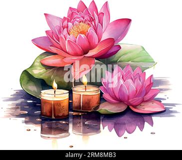 Pinkes Lotus-diwali-Aquarell für Bannerdesign. Stock Vektor