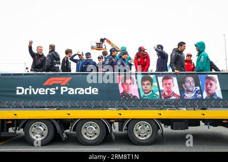 Die Fahrer paraden Truck während der 11. Runde der FIA Formel 2 Meisterschaft 2023 vom 25. Bis 28. August 2023 auf dem Zandvoort Circuit in Zandvoort, Niederlande Stockfoto