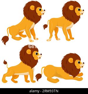 lion sits, stands, walks on a white background. Vector illustration. Stock Vektor