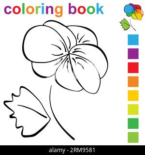 Malvorlagen für Buchseiten mit Blumen und bunten Blütenblättern, für Kinder. Vektor-Illustration EPS 10. Stock Vektor