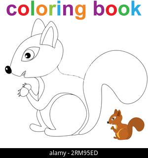 Malbuch-Seitenschablone mit niedlichem Eichhörnchen, für Kinder. Vektor-Illustration EPS 10. Stock Vektor