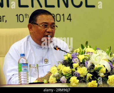 Myanmar Foreign Minister U Wunna Maung Lwin attends the press conference after the ASEAN Foreign Ministers Meeting in Nay Pyi Taw, Myanmar, May 10, 2014. (Xinhua/Wong Pun Keung) (cy) MYANMAR-NAY PYI TAW-ASEAN SUMMIT-PRESS CONFERENCE PUBLICATIONxNOTxINxCHN   Myanmar Foreign Ministers U Wunna Maung Lwin Attends The Press Conference After The Asean Foreign Minister Meeting in Nay Pyi Taw Myanmar May 10 2014 XINHUA Wong Pun Keung Cy Myanmar Nay Pyi Taw Asean Summit Press Conference PUBLICATIONxNOTxINxCHN Stockfoto
