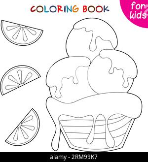 Three scoops of fruit ice cream. Ice cream collection. Relaxation coloring template. Editable vector illustration. Stock Vektor