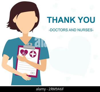 Thank you doctor and nurses. National Nurses Week. The nurse is holding a tablet. Medical design. Vector illustration on a white background. Stock Vektor