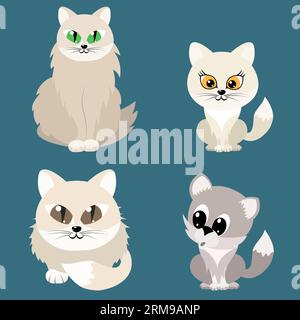 Graue Katzen, Set. Vektorillustration auf blauem Hintergrund. Stock Vektor