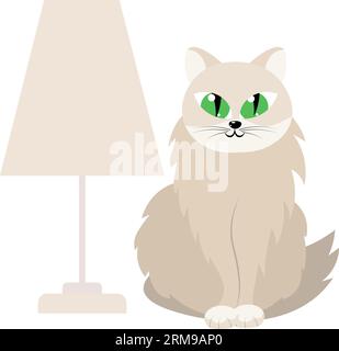 Graue Katze und eine große Lampe. Vektorillustration isoliert auf weißem Hintergrund. Stock Vektor