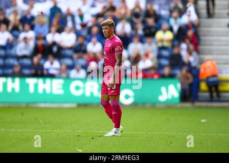 Deepdale Stadium, Preston, England - 26. August 2023 Harrison Ashby (30) of Swansea City - während des Spiels Preston NE gegen Swansea City, EFL Championship, 2023/24, Deepdale Stadium, Preston, England - 26. August 2023 Credit: Arthur Haigh/WhiteRosePhotos/Alamy Live News Stockfoto