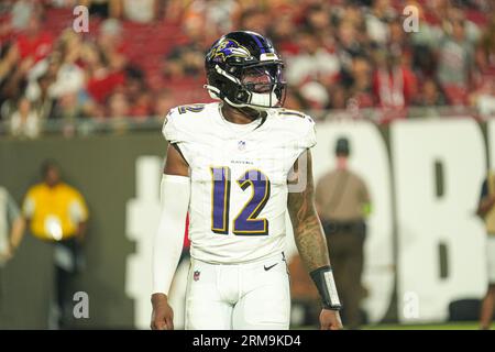 Tampa Bay, Florida, USA, 26. August 2023, Baltimore Ravens Quarterback Anthony Brown #12 im Raymond James Stadium. (Foto: Marty Jean-Louis/Alamy Live News Stockfoto