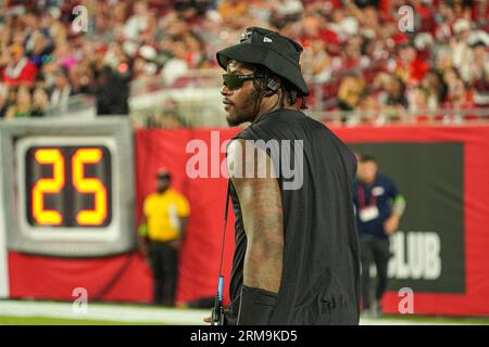 Tampa Bay, Florida, USA, 26. August 2023, Baltimore Ravens Quarterback Lamar Jackson im Raymond James Stadium. (Foto: Marty Jean-Louis/Alamy Live News Stockfoto