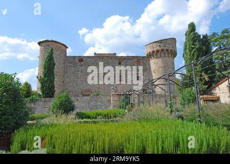 Castello di Meleto, Burg aus dem 11. Jahrhundert, Gaiole in Chianti. Siena, Toskana, Italien, Europa Stockfoto