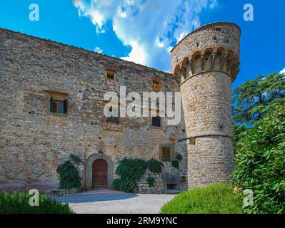 Castello di Meleto, Burg aus dem 11. Jahrhundert, Gaiole in Chianti. Siena, Toskana, Italien, Europa Stockfoto
