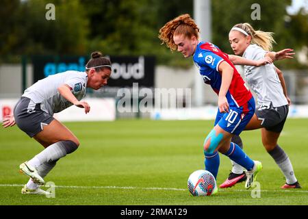 London, UK. 27th Aug, 2023. London, England, August 27th 2023: Deanna Cooper (5 Reading), Annabel Blanchard (10 Crystal Palace), and Charlie Escort (17 Reading) in action during the Barclays FA Womens Championship game between Crystal Palace and Reading at the VBS Community Stadium in London, England. (Liam Asman/SPP) Credit: SPP Sport Press Photo. /Alamy Live News Stock Photo