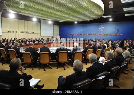 (140625) -- BRÜSSEL, 25. Juni 2014 (Xinhua) -- das Foto vom 25. Juni 2014 zeigt die Treffen der NATO-Außenminister am Hauptsitz in Brüssel, der Hauptstadt von Brüssel. (Xinhua/YE Pingfan) BELGIEN-BRÜSSEL-NATO-FM TREFFEN PUBLICATIONxNOTxINxCHN Brüssel Juni 25 2014 XINHUA Foto VOM Juni 25 2014 zeigt die Treffen der NATO-Außenminister AM Sitz in Brüssel Hauptstadt von Brüssel XINHUA YE Pingfan Belgien Brüssel NATO FM Treffen PUBLICATIONxNOTxINxCHN Stockfoto